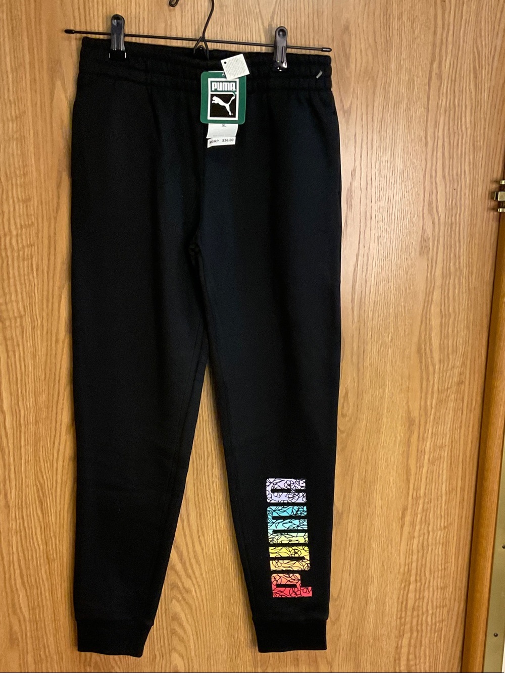 Puma Black Kids Jogger Sweatpants with Multicolor Block Logo